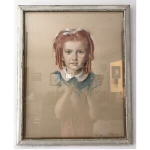 Vintage Hugo Stevens Redhead Ginger Girl Pastel Pretty Portrait Gibson Girl